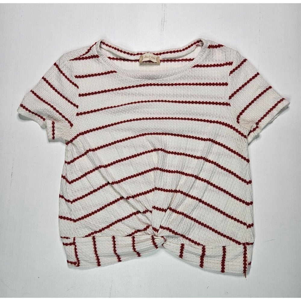 Altar'd State Crop Top Women XS White Red Striped Front Knot Waffle Knit AN11263 - Picture 2 of 10